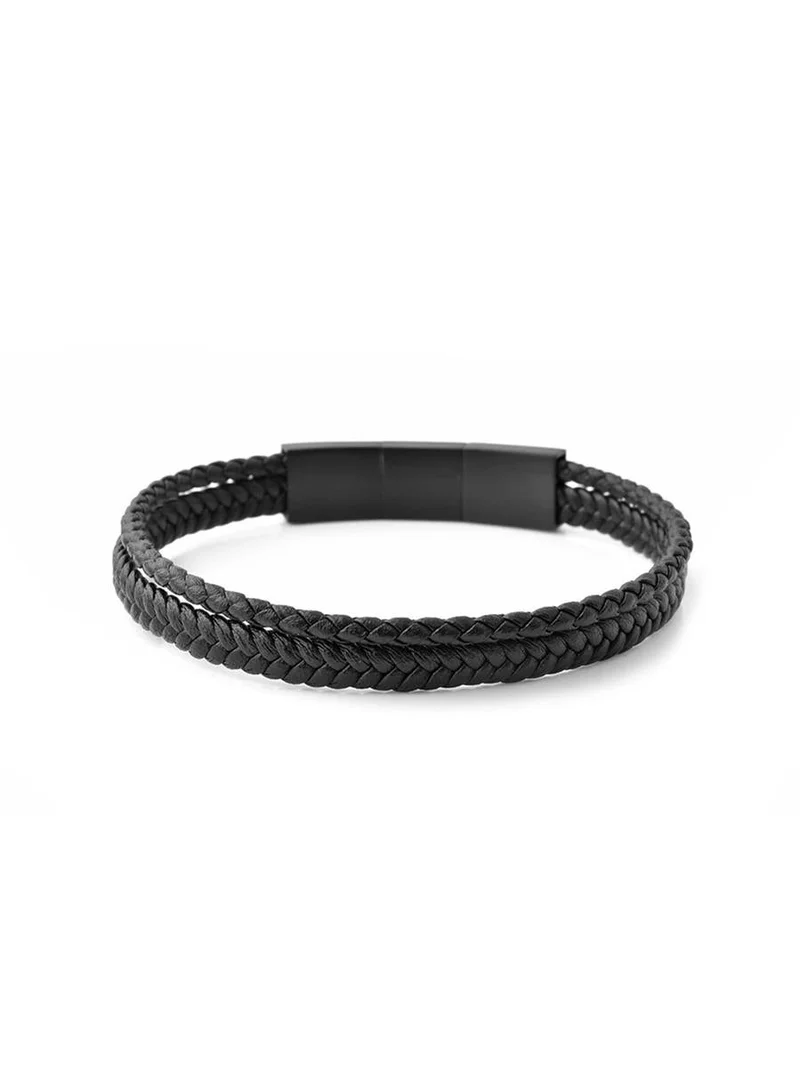 Riblor  Bruno Leather Bracelet Black And Black for Men | Best Price UAE